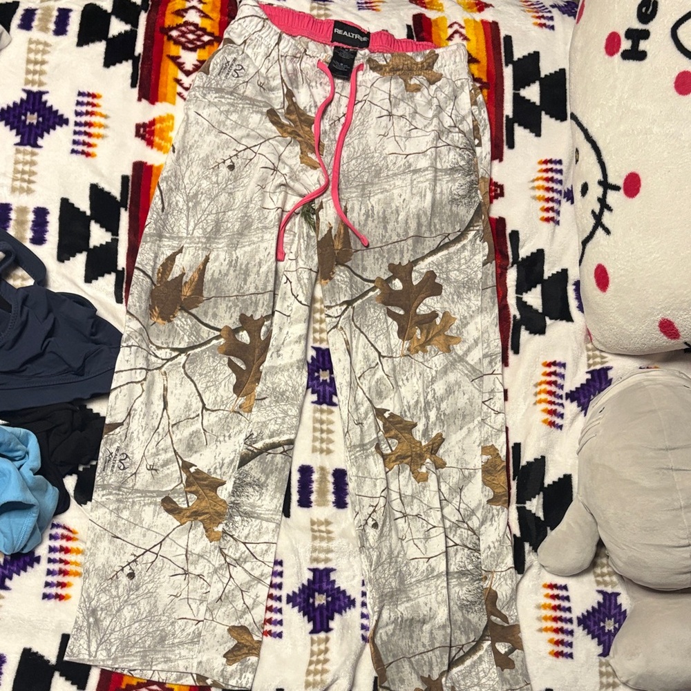 Realtree Gray and Brown Camo Pants with Pink Drawstring